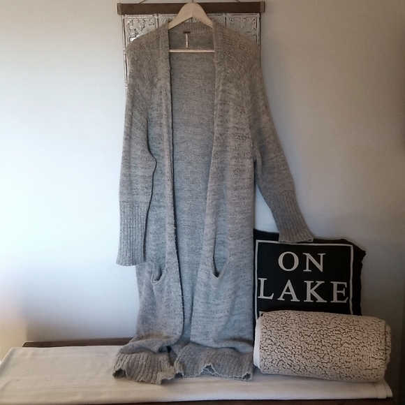 Free People Santa Cruz, Alpaca blend, long, gray open cardigan sweater - Picture 3 of 7
